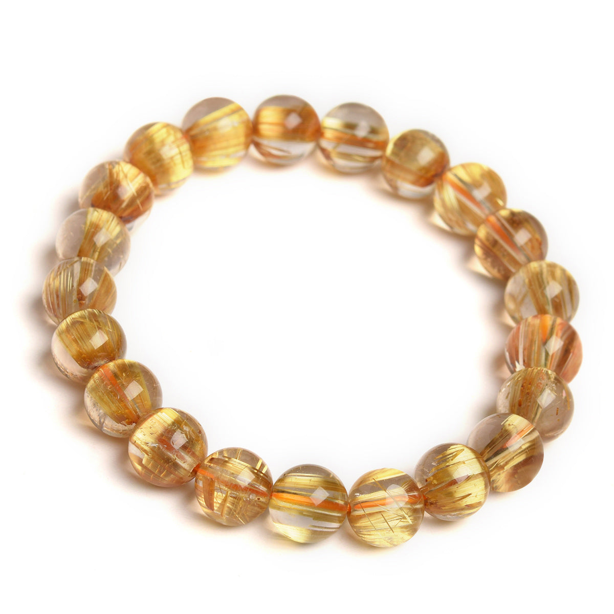 Golden Rutilated Quartz Bead Bracelet - Grade AAA
