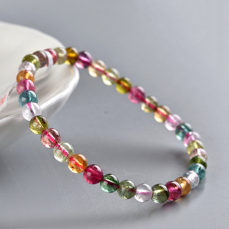 Multi-Color Tourmaline Bead Bracelet - Grade AA