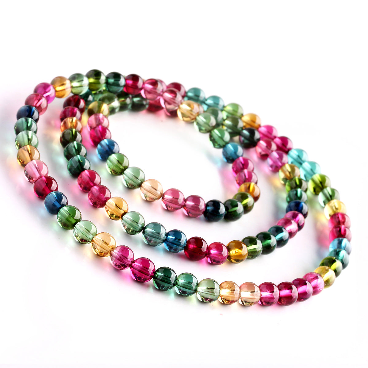 Multi Color Tourmaline Three Laps Bead Bracelet - Grade AAA