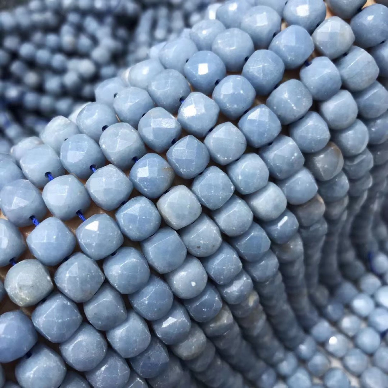 Angelite Micro Faceted Cube Beads 8-8.5mm