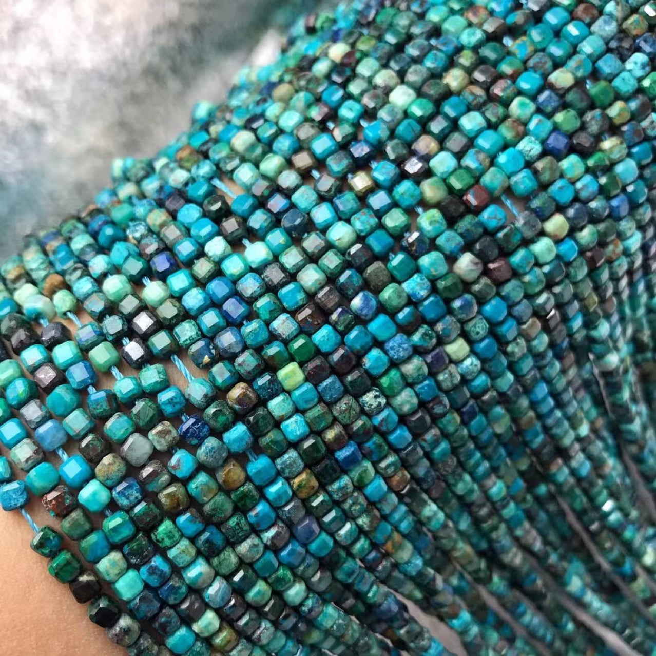 Chrysocolla Micro Faceted Cube Beads 3-3.5mm