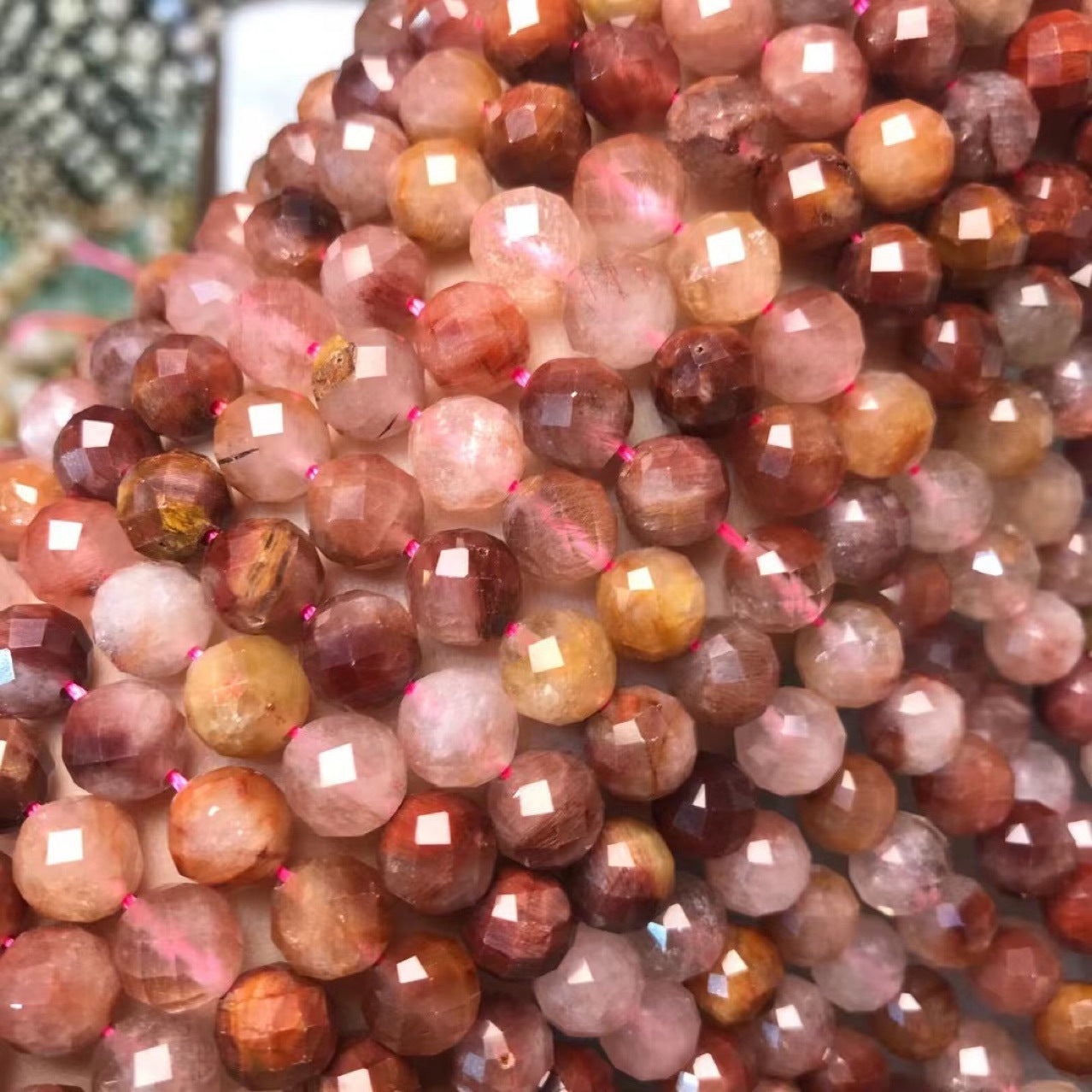 Copper Rutilated Quartz Faceted Round Beads 128 Facets 8mm
