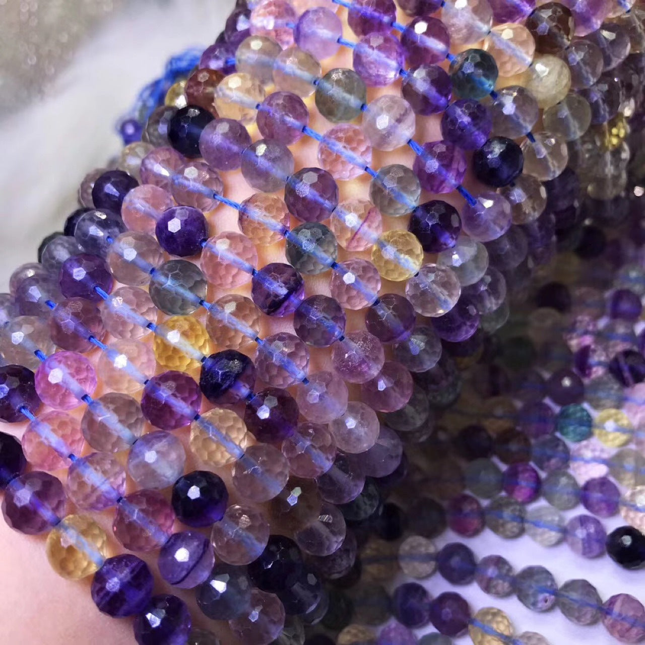 Fluorite Faceted Round Beads 128 Facets 8mm