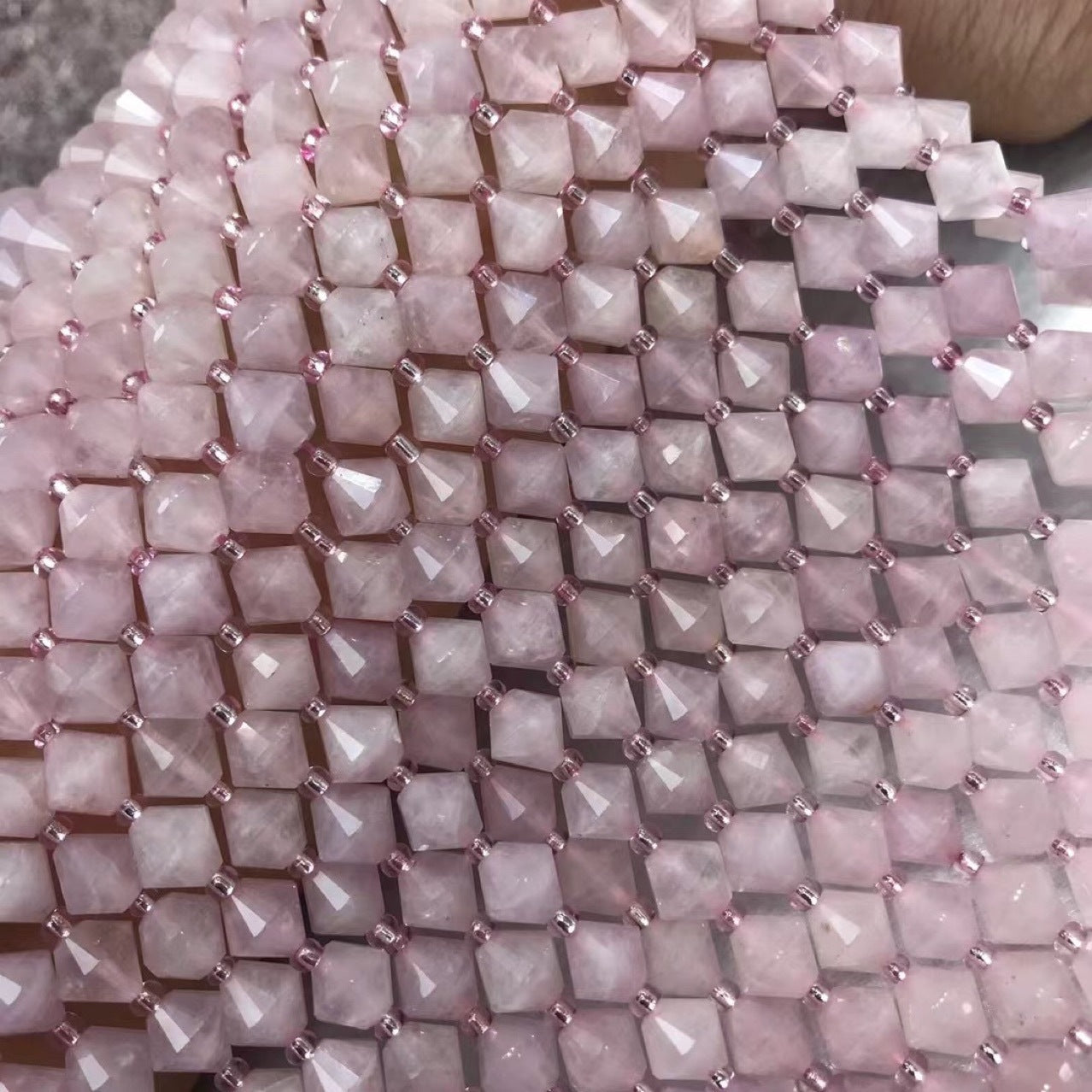 Pink Morganite Faceted Bicone Beads 8*8mm