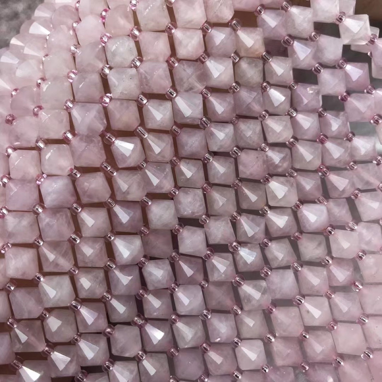 Pink Morganite Faceted Bicone Beads 8*8mm