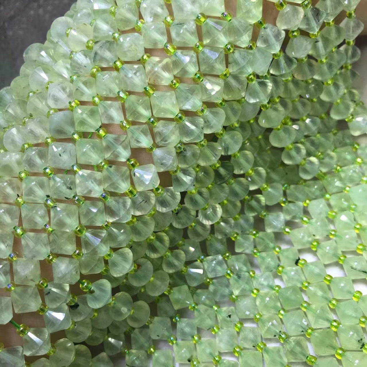 Prehnite Faceted Bicone Beads 8*8mm