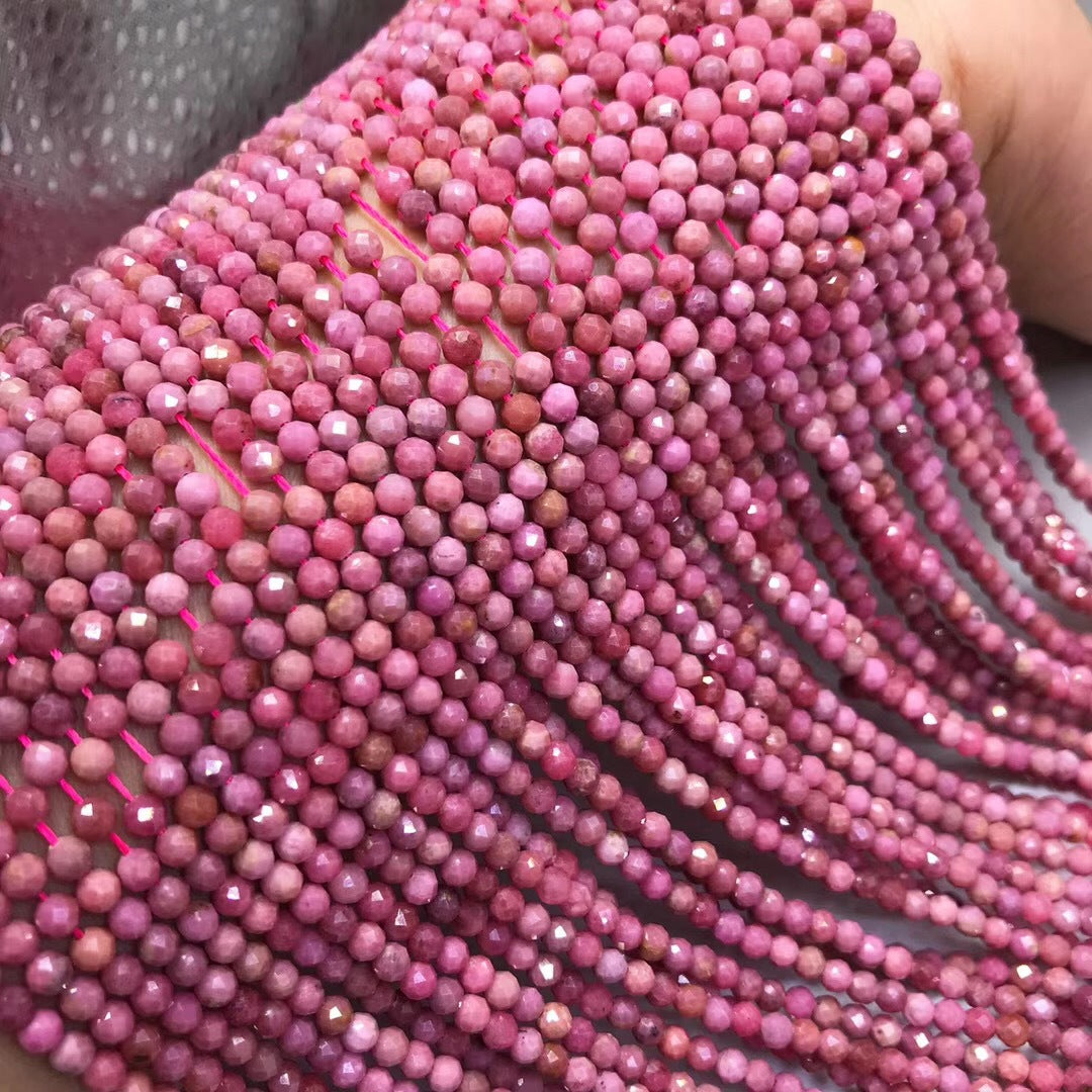Rhodonite Micro Faceted Round Beads 2.8-3.2mm