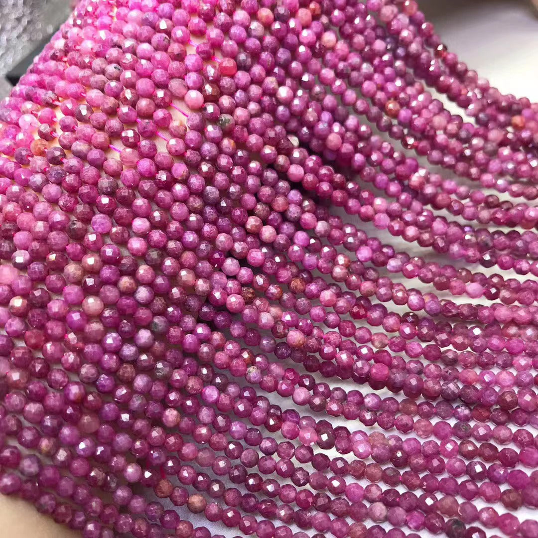 Ruby Micro Faceted Round Beads 3-3.5mm