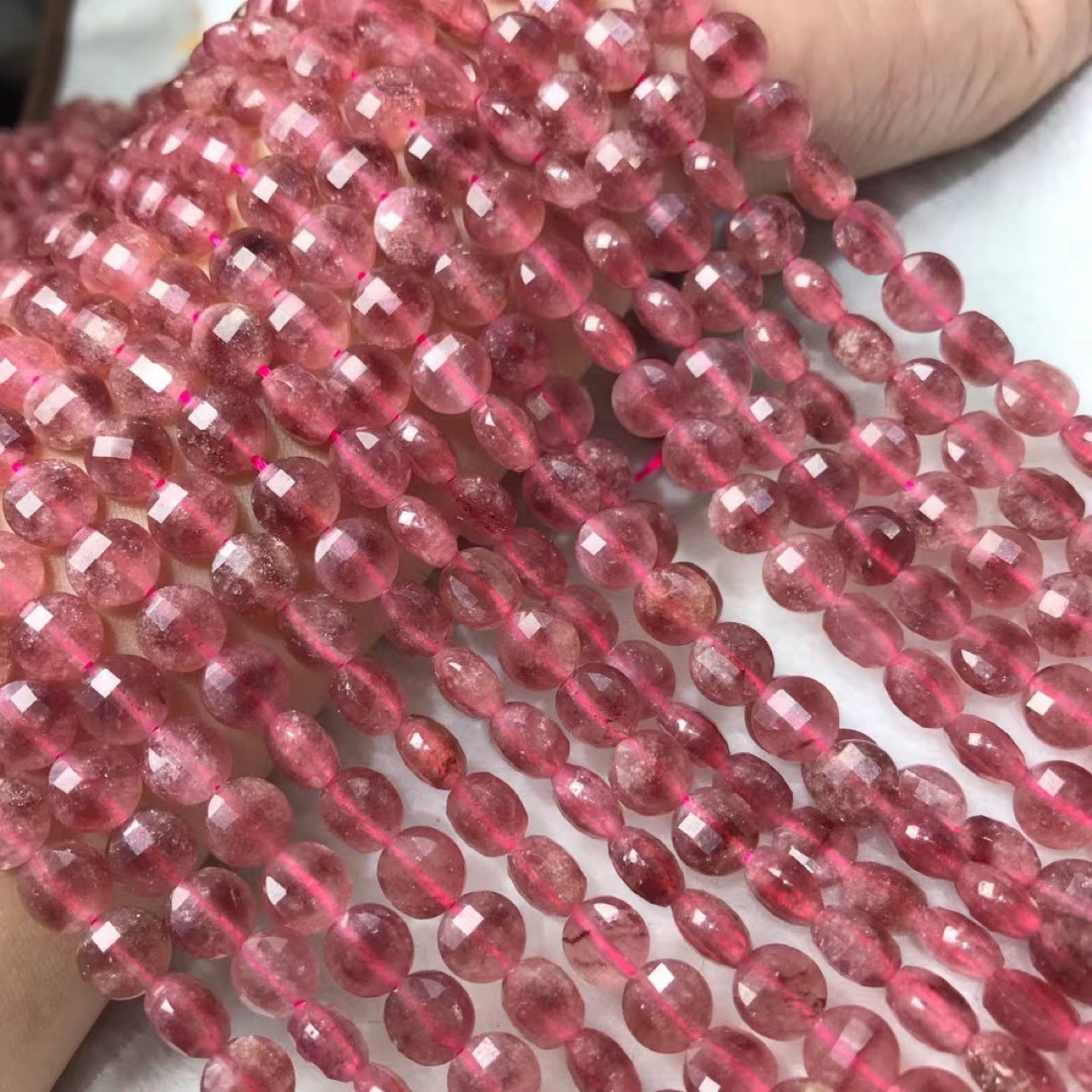 Strawberry Quartz Faceted Coin Beads 7*10mm