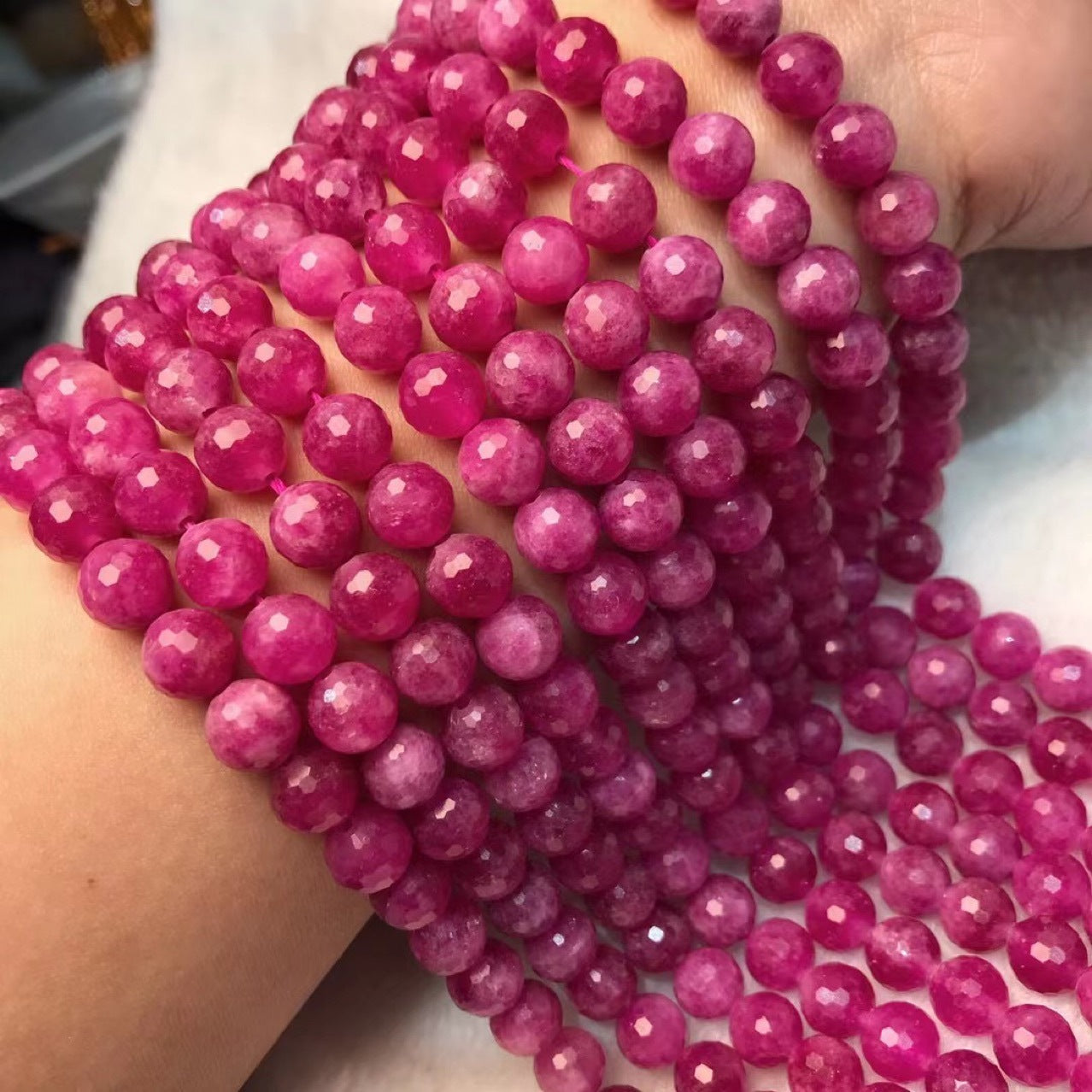 Synthetic Ruby Faceted Round Beads 128 Facets 8mm