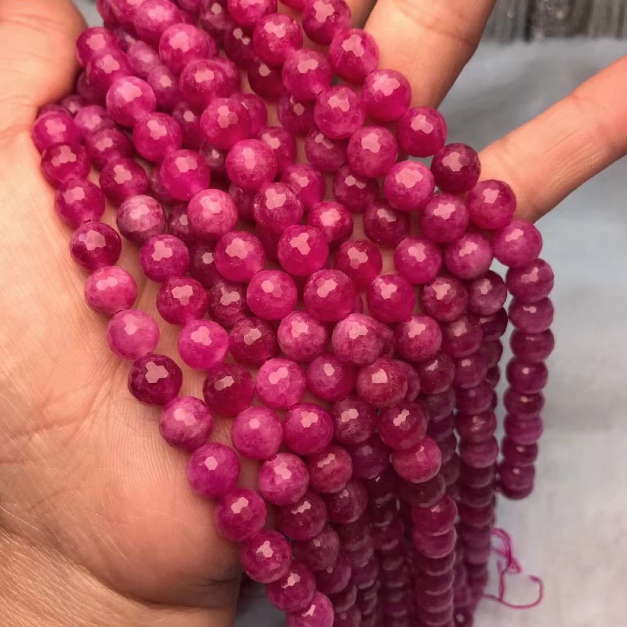 Synthetic Ruby Faceted Round Beads 128 Facets 8mm